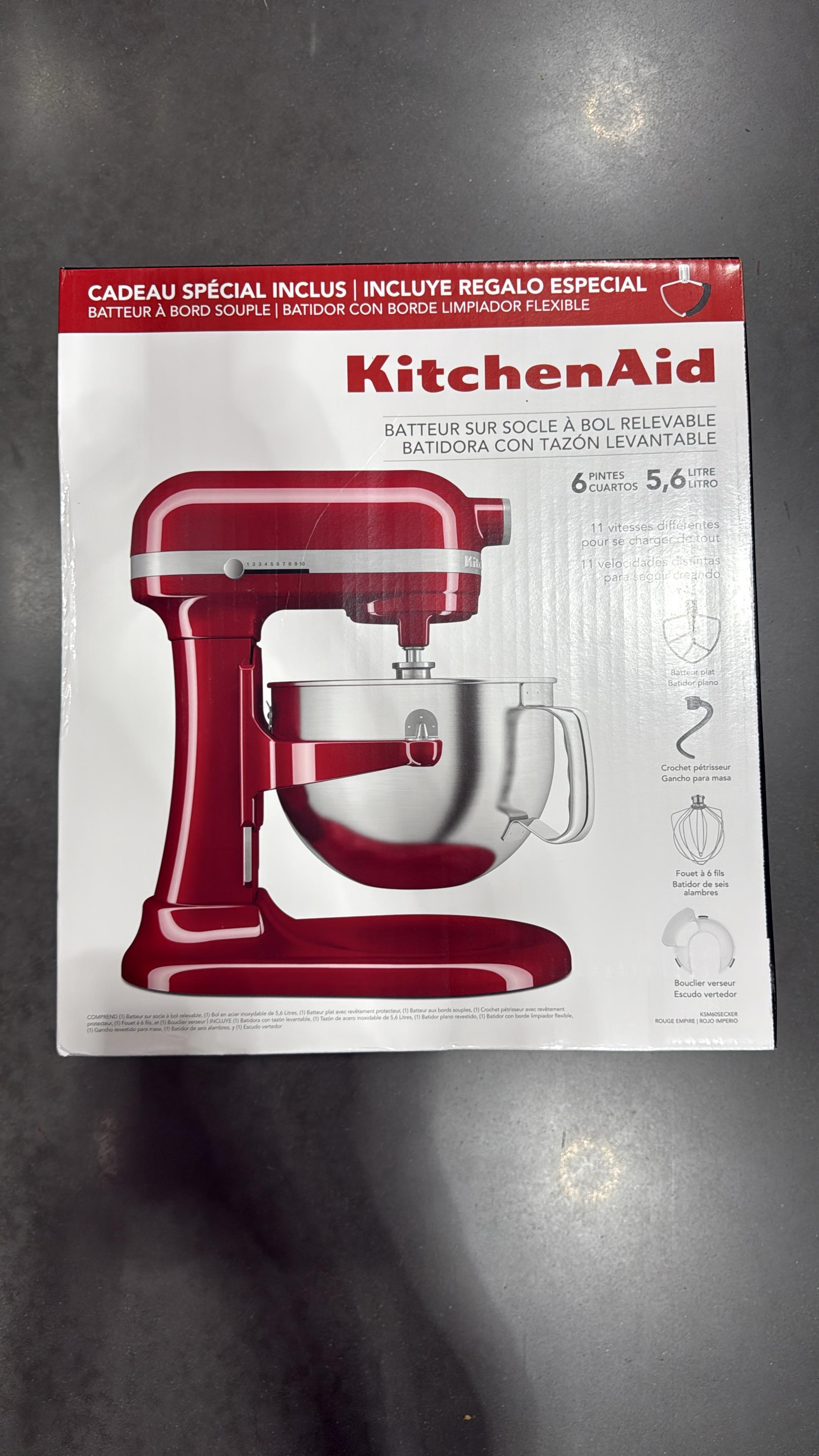 Kitchenaid 6qt bowl-lift stand mixer with attachments and pouring shields red