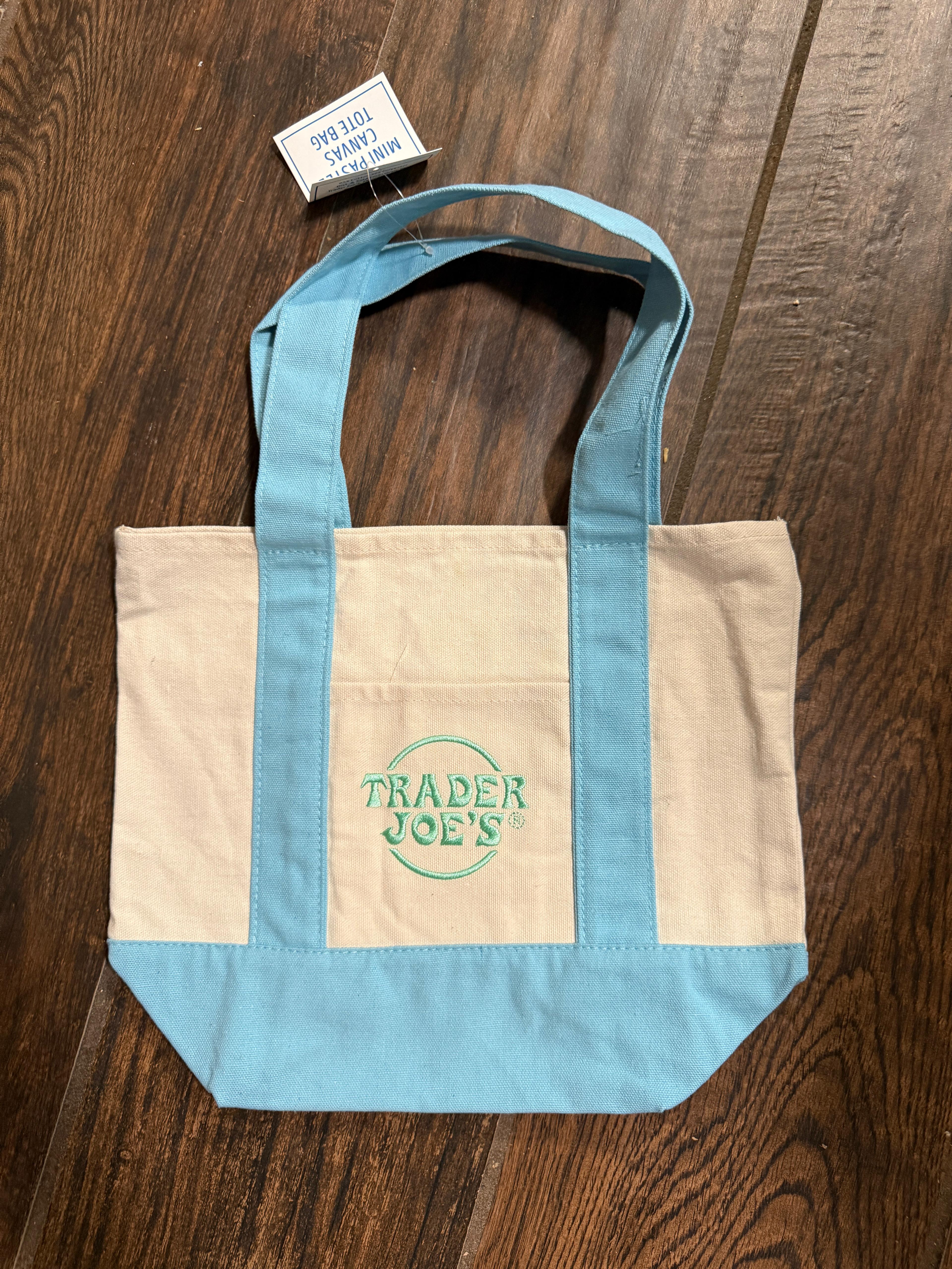 Trader Joes MINI canva shopping tote bag blue