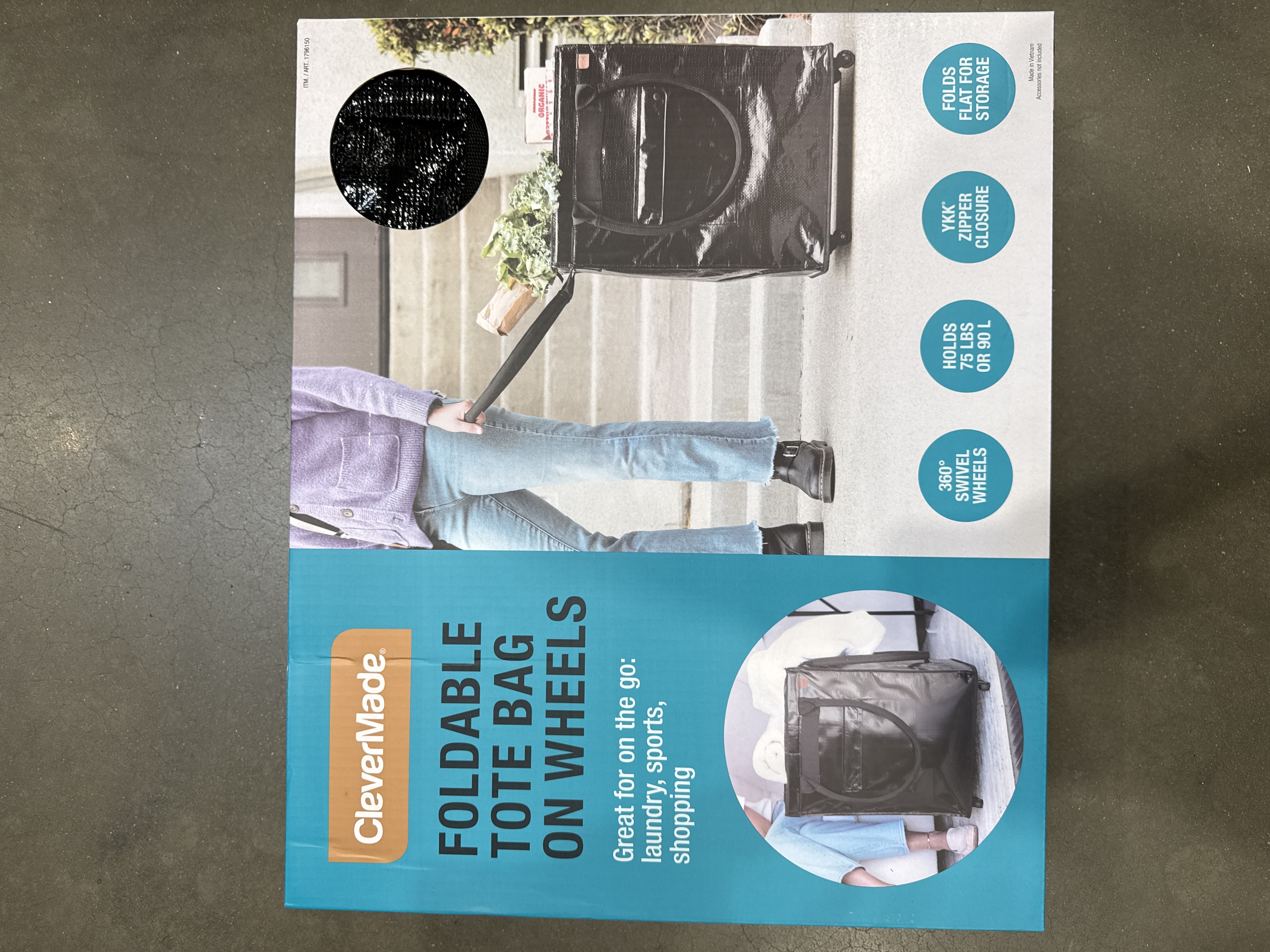 Clevermade foldable tote bag on wheels color BLACK