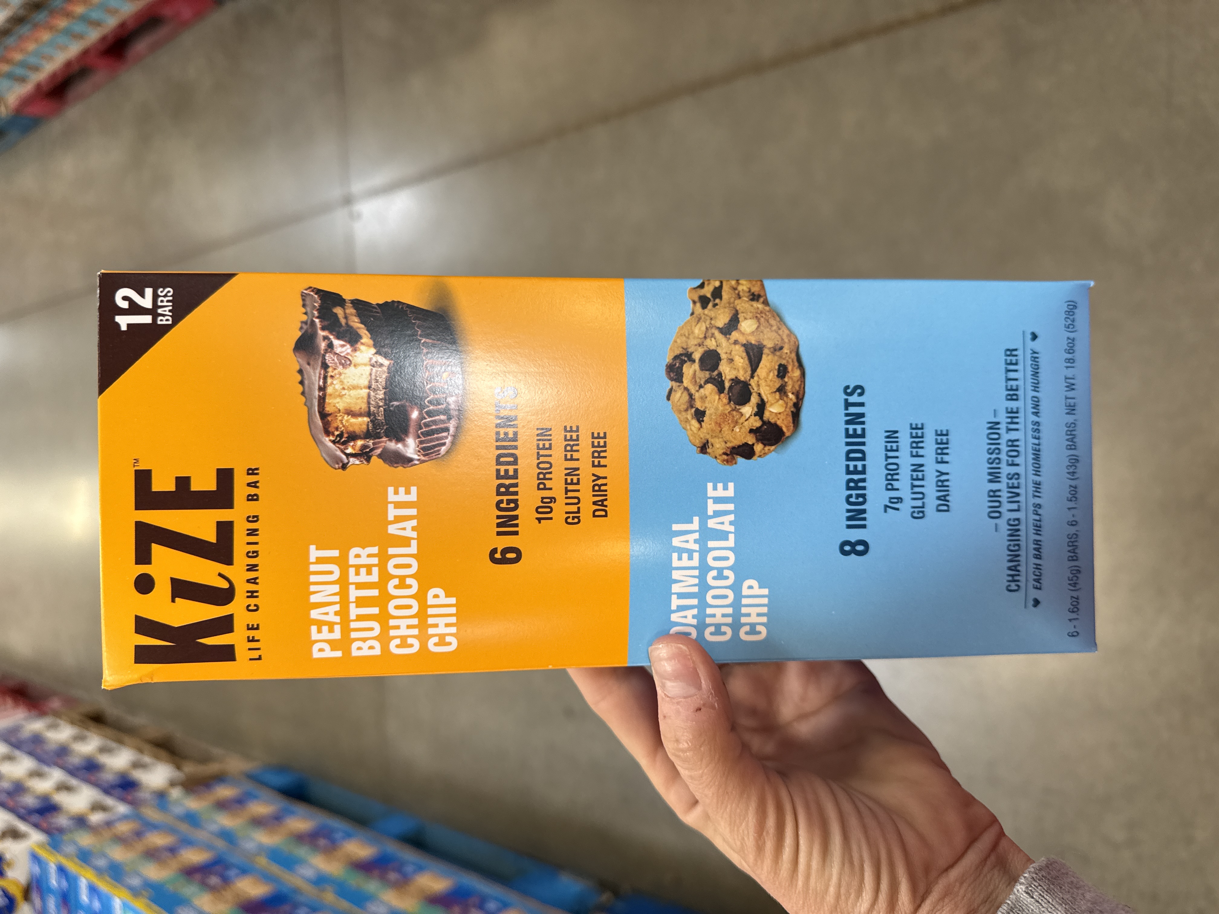 Kize chocolate bar 12 pack peanut butter chocolate and oatmeal chocolate chip 528g