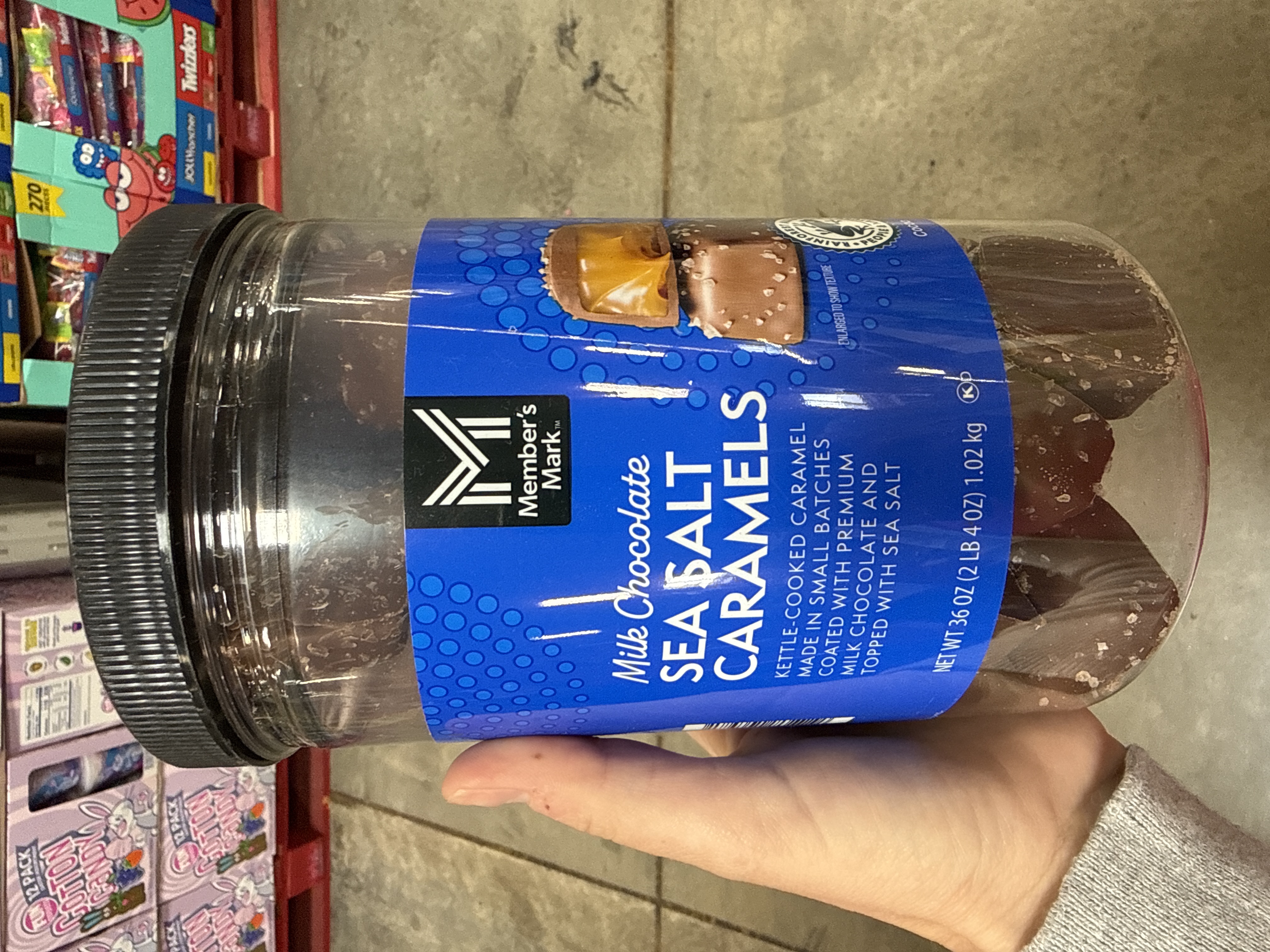 Members Mark milk, chocolate sea salt, caramels 36oz
