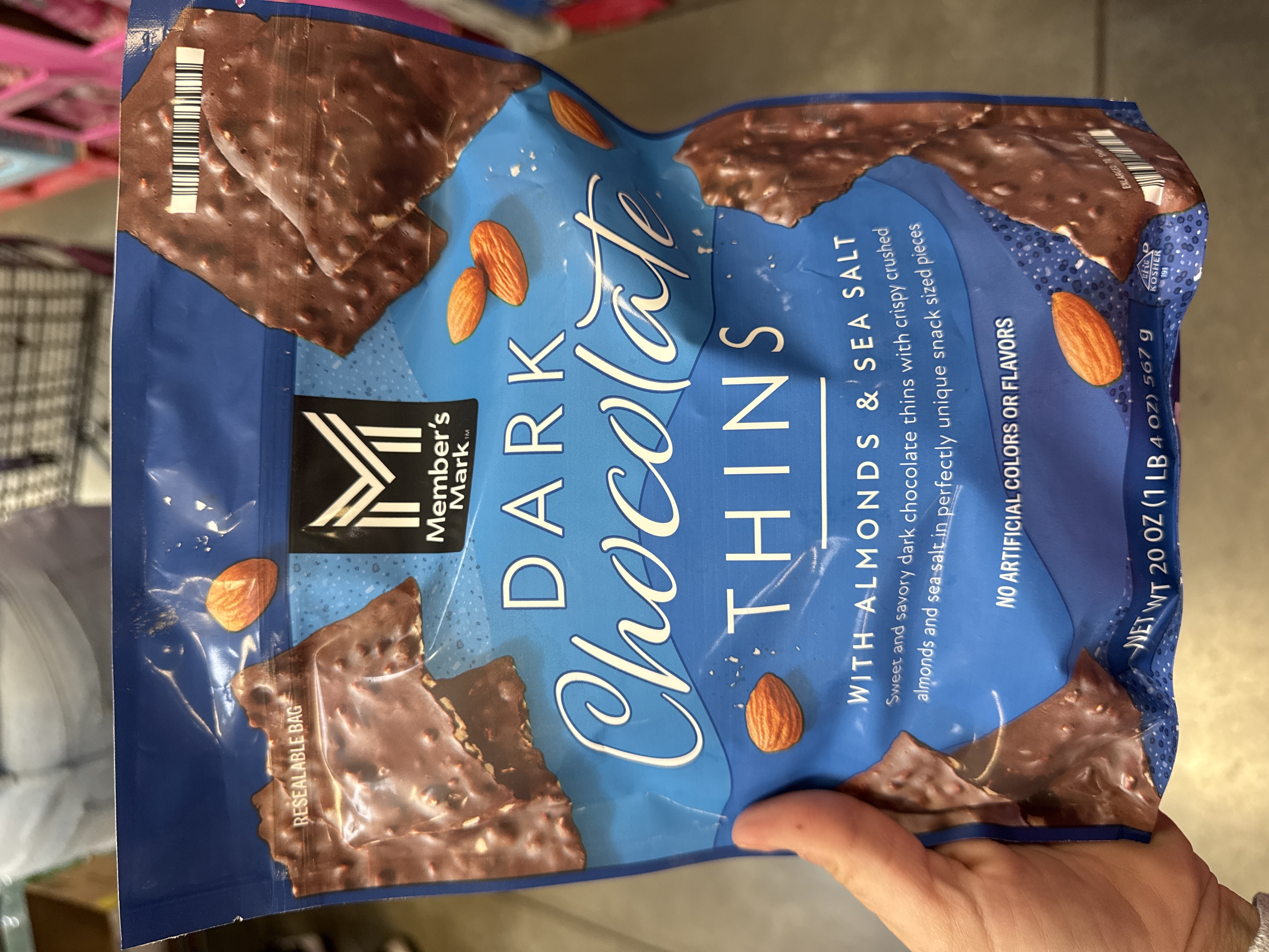 Members Mark, dark chocolate tins with almonds and sea salt 567g