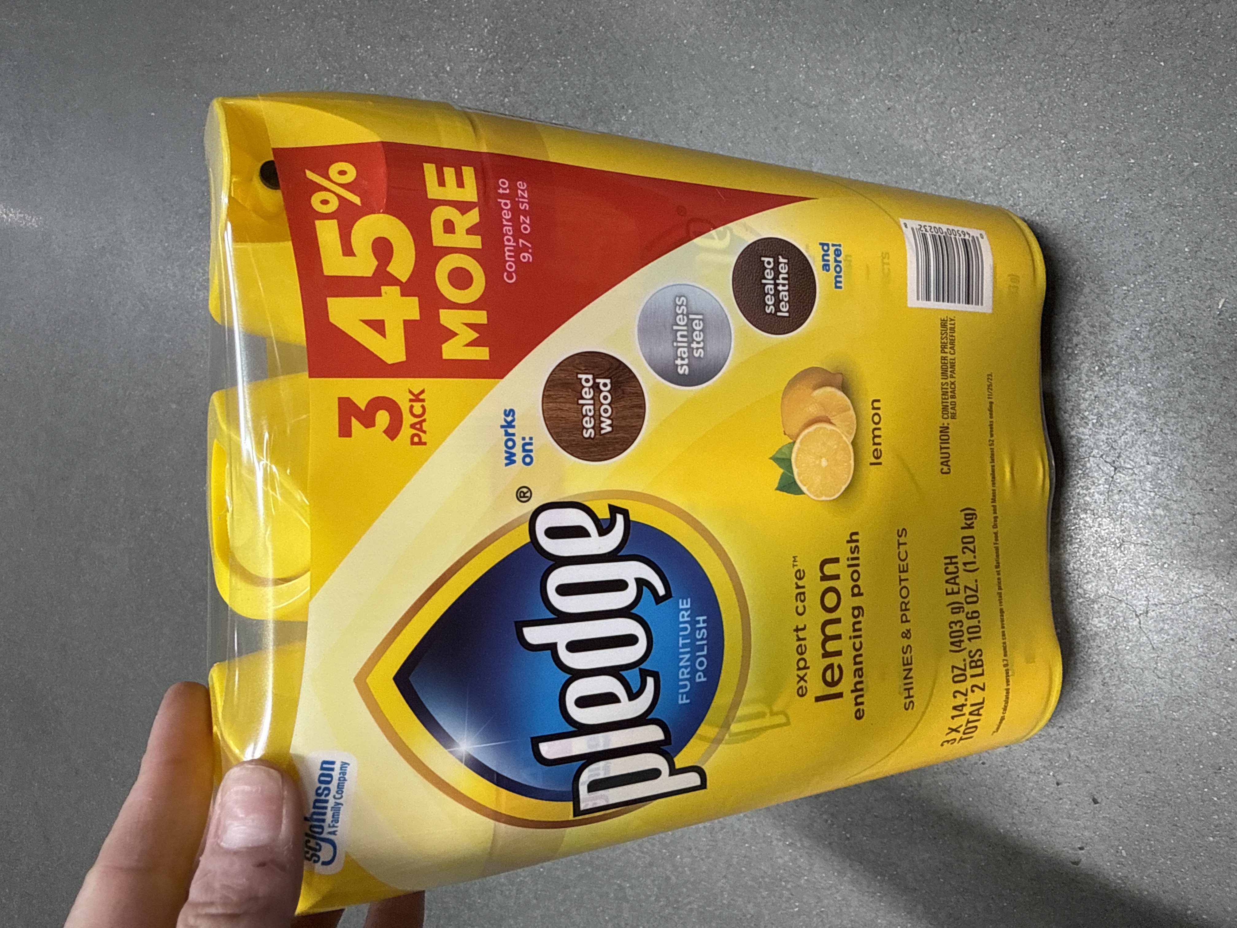 Pledge furniture, polish expert care for sealed wood, stainless steel, sealed leather LEMON 3 pack 14oz each