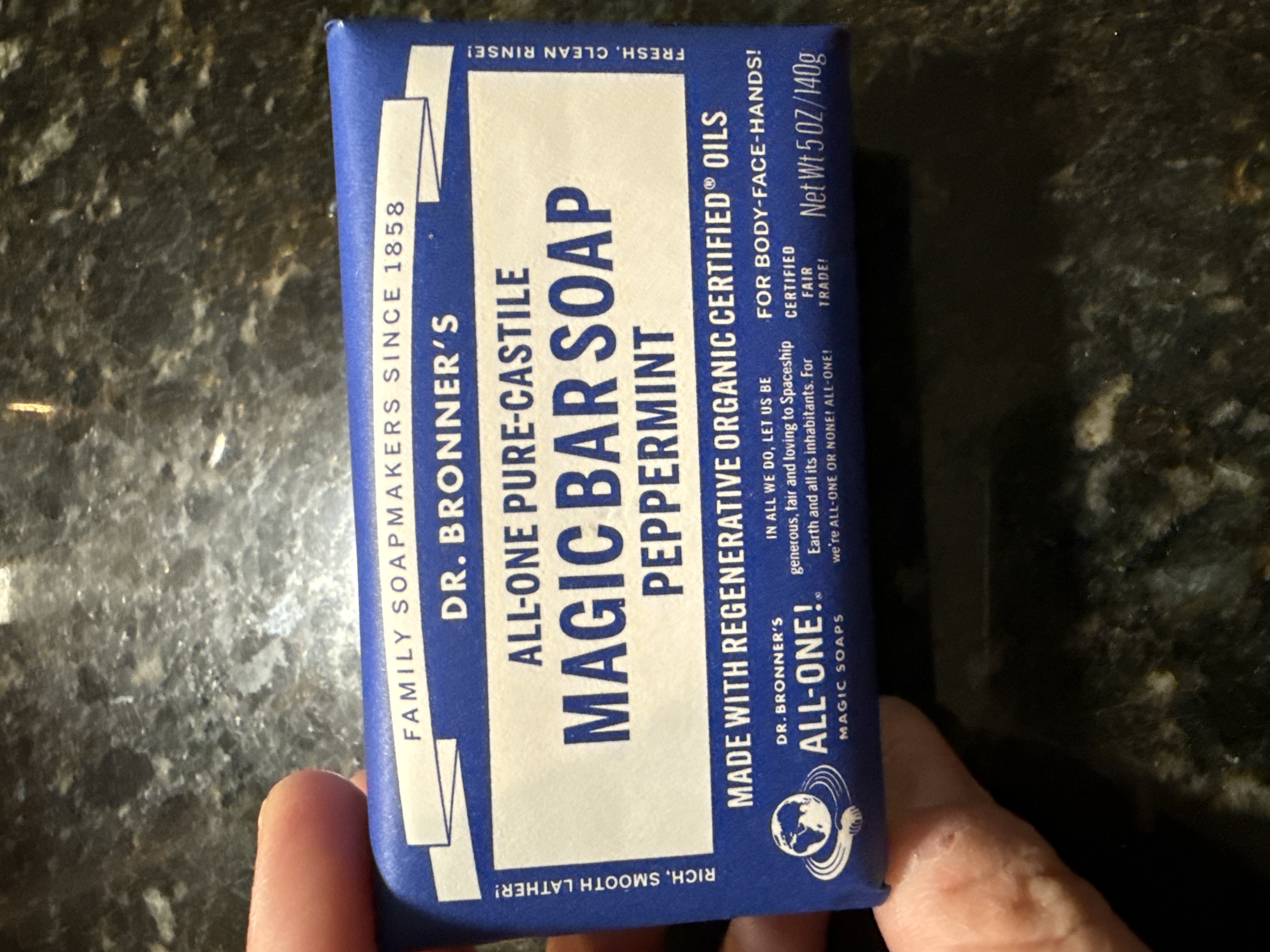 Dr. Bronner’s all one pure castile magic bar soap peppermint 140g