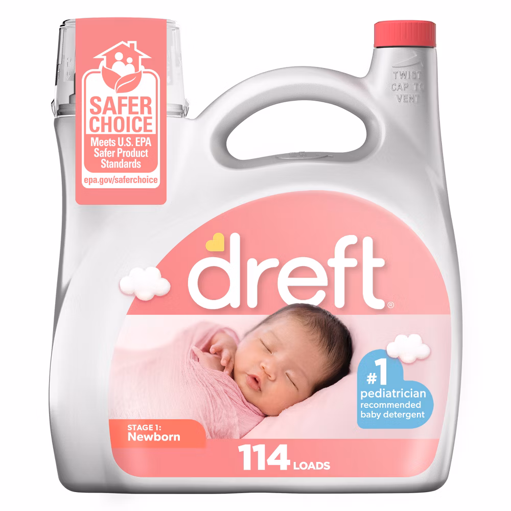 Dreft Original Stage 1: Newborn Hypoallergenic HE Liquid Laundry Detergent 114 Loads- 150 fl oz