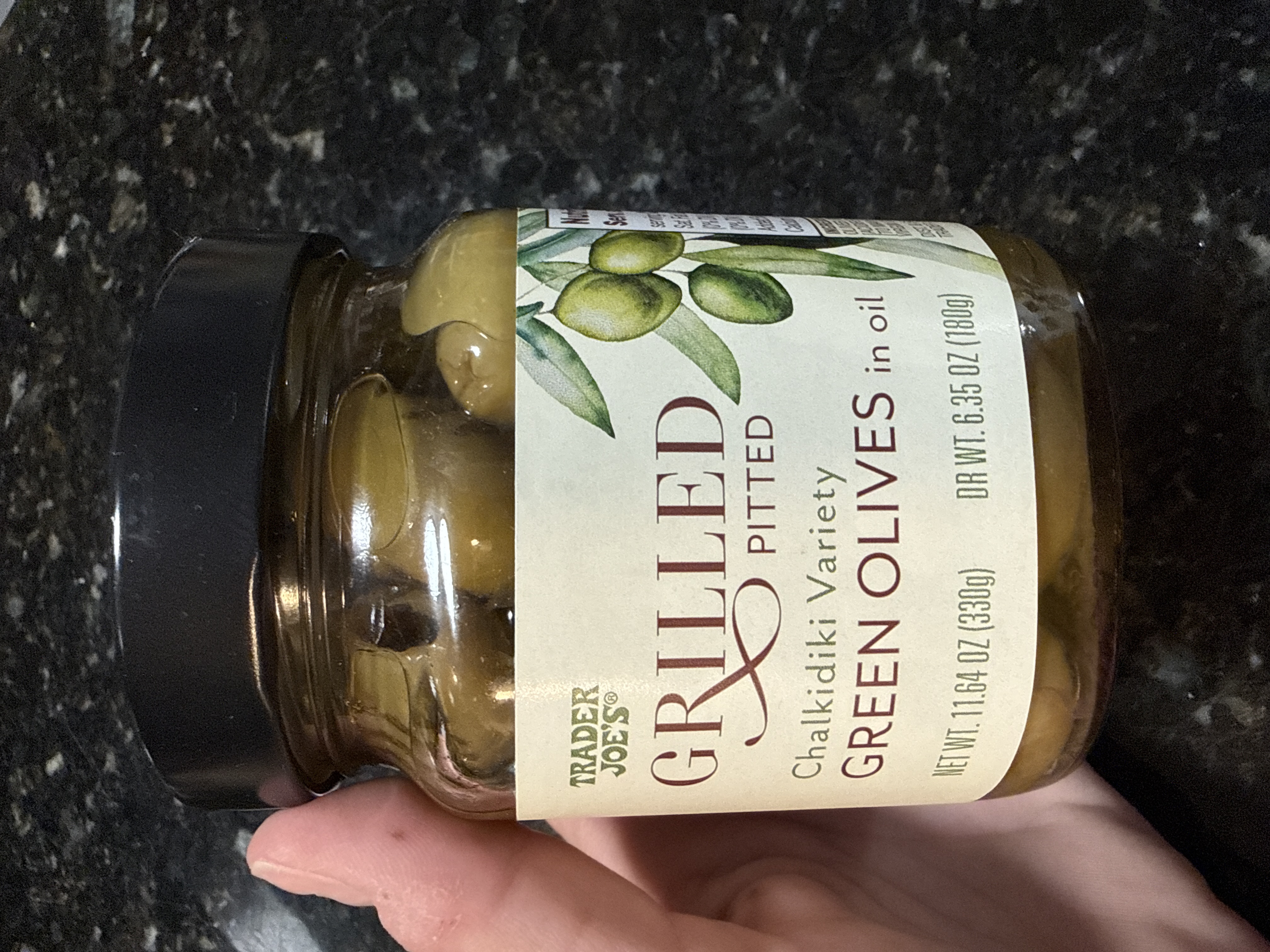 Trader joes grilled pitted green olives 11.64oz
