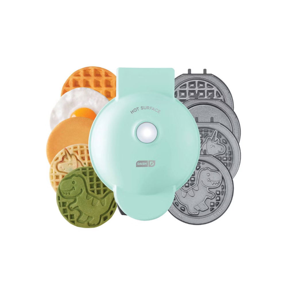 Dash MultiMaker Ceramic Nonstick Mini Waffle Maker System with 6 Removeable Plates color aqua