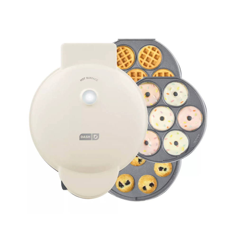 Dash MultiMaker Treat Maker System with Waffle Bite, Mini Donut, & Mini Cupcake Plates color Cream
