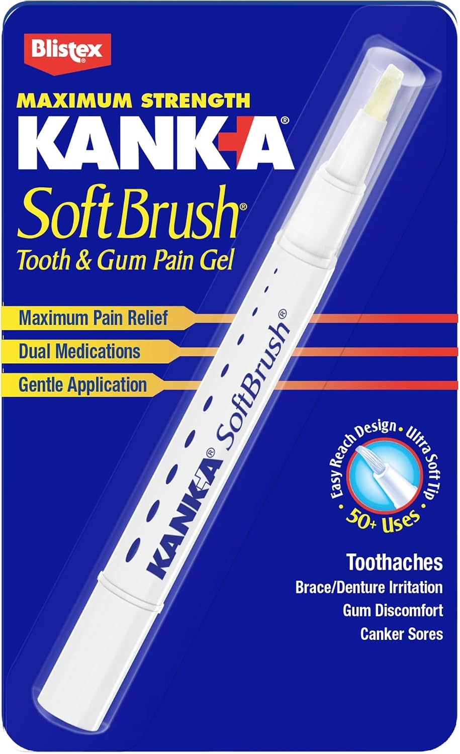 Kank-A Mouth Pain Gel, Fast-Acting Pain Relief with Soft Brush, 0.07 oz