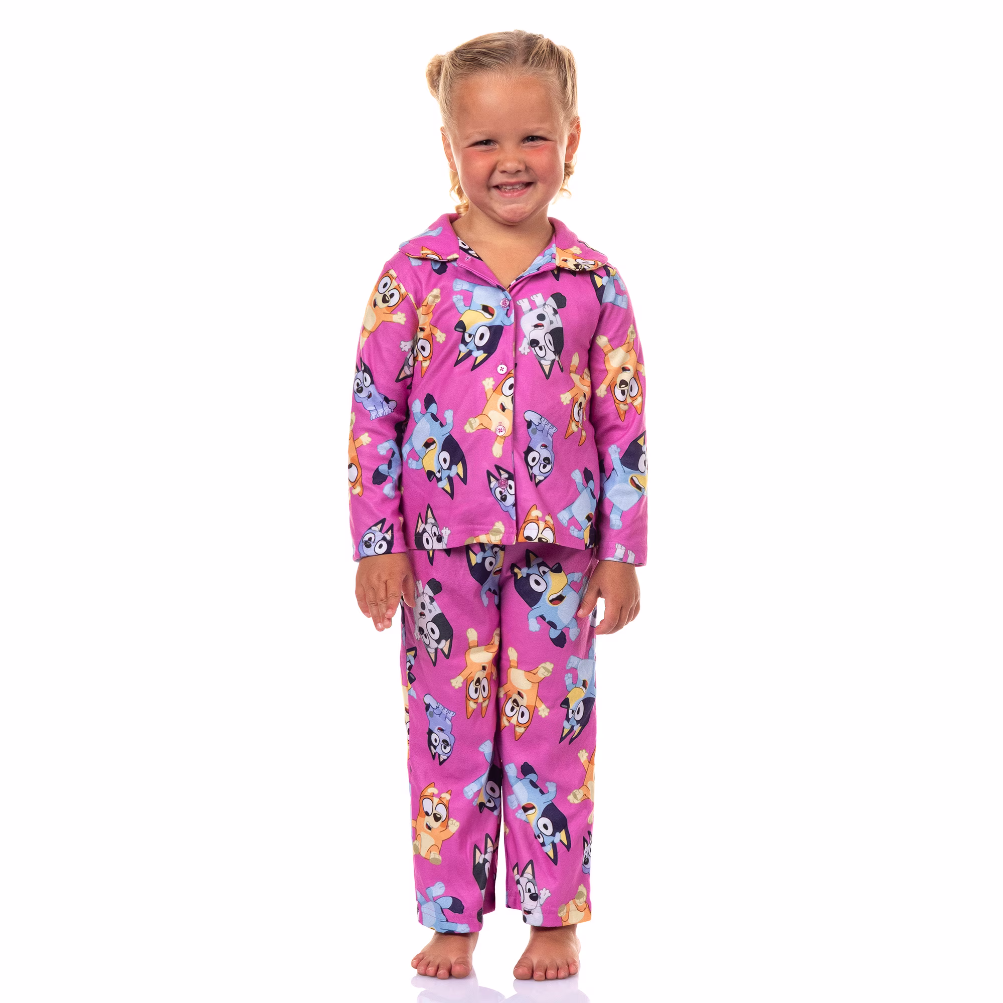 Bluey Pajamas Toddler Girl's Bingo Muffin Long Sleeve Button Up Pant Set, 4T