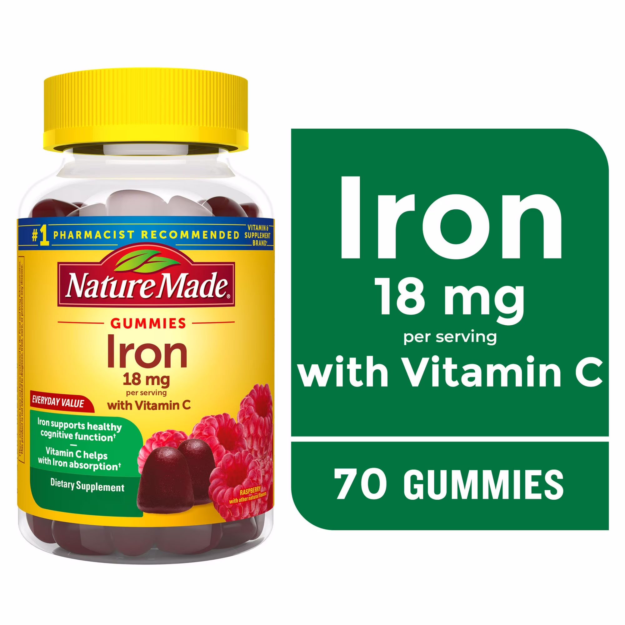 Nature Made Iron 18 mg per serving with Vitamin C Gummies, Dietary Supplement, 70 Count (3 pack)
